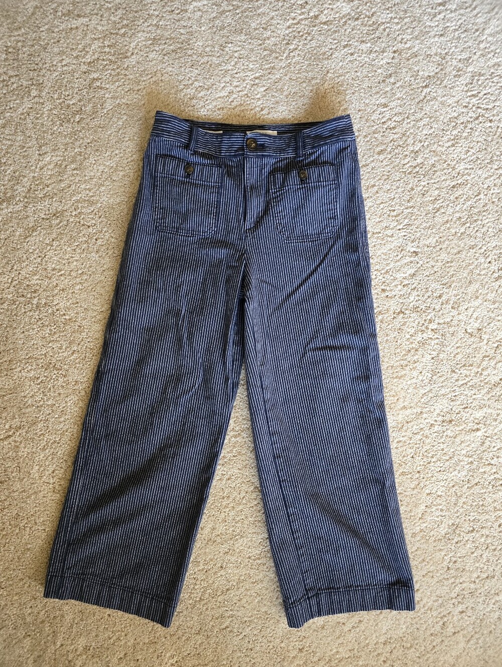 LOFT The Palmer Wide Leg Striped Blue Cropped Pants Womens Size 2